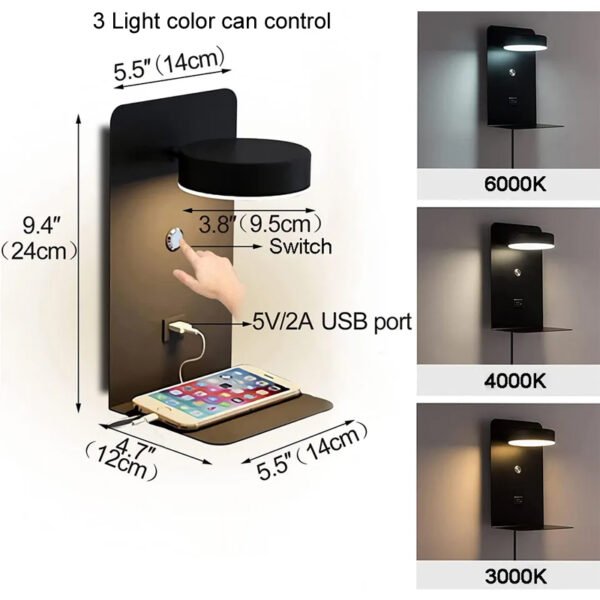 Bedroom LED Wall Lamp with USB Charging – view 6