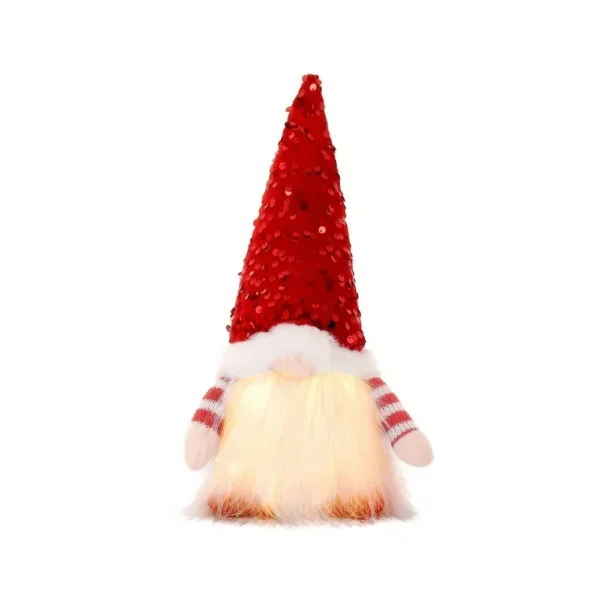 Plush Santa Claus Christmas Figure 30cm – Standing Santa Doll Ornament, Singles or Sets of 2, 3 & 4 - Red Gnome with LED