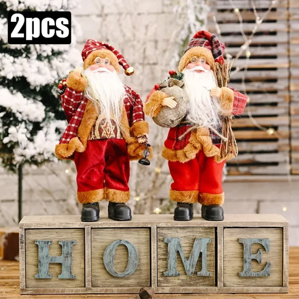 Plush Santa Claus Christmas Figure 30cm – Standing Santa Doll Ornament, Singles or Sets of 2, 3 & 4 - Set of 2 (B + C)