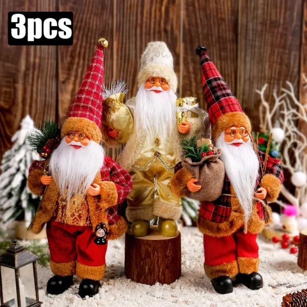 Plush Santa Claus Christmas Figure 30cm – Standing Santa Doll Ornament, Singles or Sets of 2, 3 & 4 - Set of 3 (A + B + C)