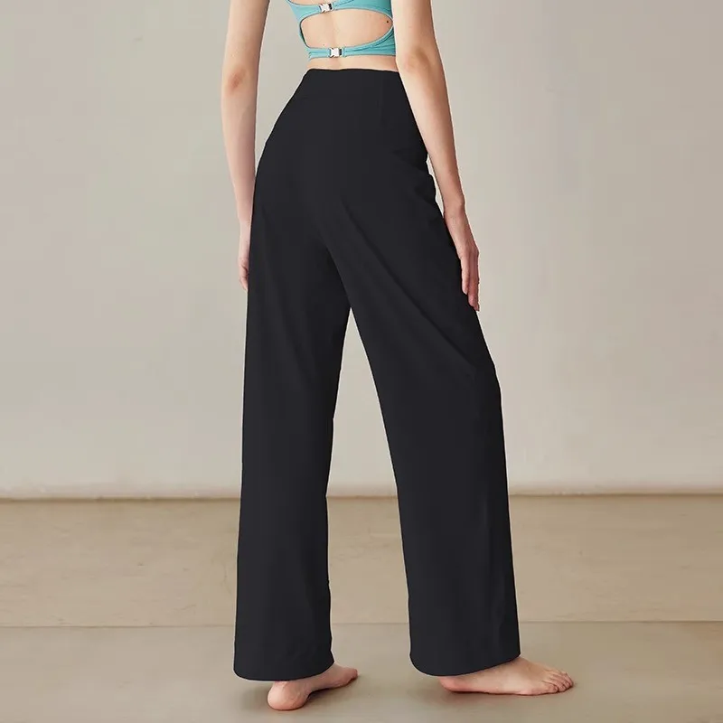 Women's High Waisted Wide Leg Yoga Pants with Pockets – Stretch Loose Lounge Joggers, Buttery Soft - Black