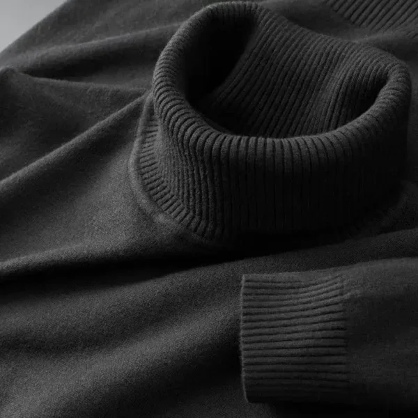 Men's Knitted Turtleneck Jumper – Solid Colour Roll Neck Pullover Sweater for Autumn & Winter