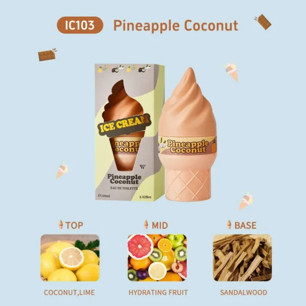 Ice Cream Shaped Perfume for Women 100ml – Sweet Fruity Floral Eau de Toilette, Cute Gift - Pineapple