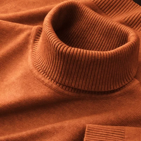 Men's Knitted Turtleneck Jumper – Solid Colour Roll Neck Pullover Sweater for Autumn & Winter