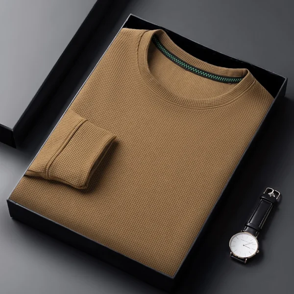 Men's Waffle Knit Long Sleeve T-Shirt – Casual Crew Neck Breathable Top