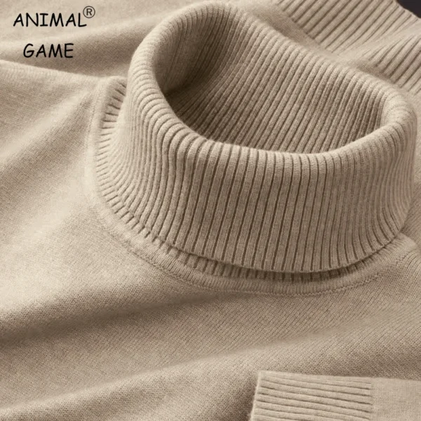 Men's Knitted Turtleneck Jumper – Solid Colour Roll Neck Pullover Sweater for Autumn & Winter