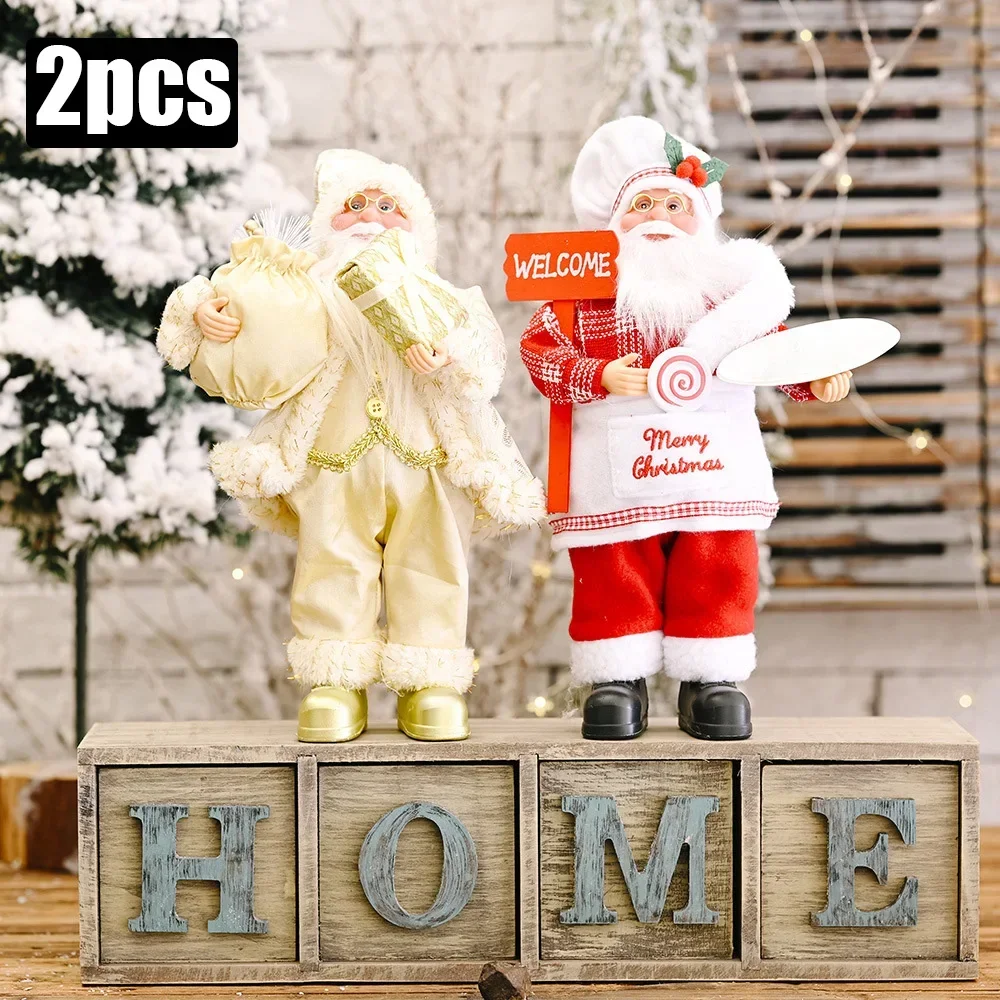 Plush Santa Claus Christmas Figure 30cm – Standing Santa Doll Ornament, Singles or Sets of 2, 3 & 4 - Set of 2 (A + D)