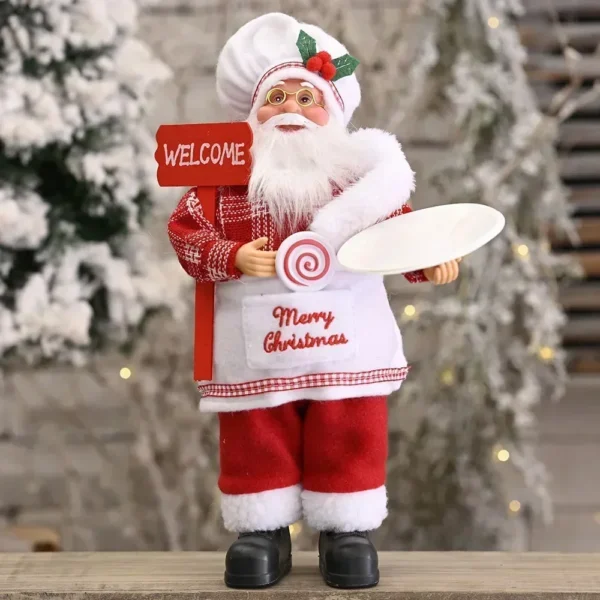 Plush Santa Claus Christmas Figure 30cm – Standing Santa Doll Ornament, Singles or Sets of 2, 3 & 4 - Santa Chef (D)