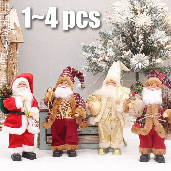 Plush Santa Claus Christmas Figure 30cm – Standing Santa Doll Ornament, Singles or Sets of 2, 3 & 4