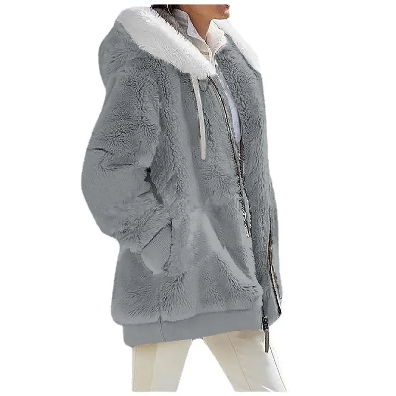 Women's Hooded Fleece Jacket – Warm Zip Up Hoodie Coat with Pockets, Casual Autumn & Winter Outerwear - Light Grey