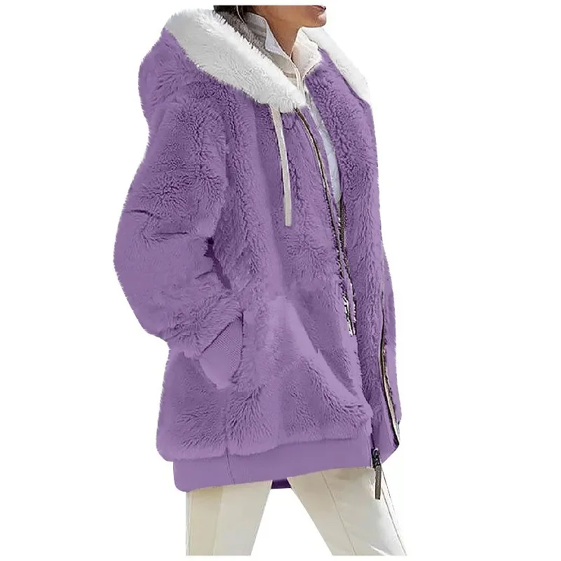 Women's Hooded Fleece Jacket – Warm Zip Up Hoodie Coat with Pockets, Casual Autumn & Winter Outerwear
