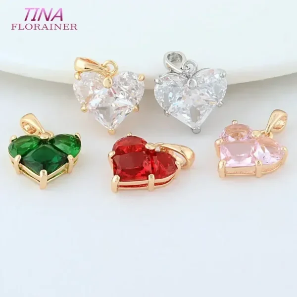 Gold Tone Zircon Heart Charm Pendants