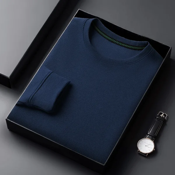 Men's Waffle Knit Long Sleeve T-Shirt – Casual Crew Neck Breathable Top