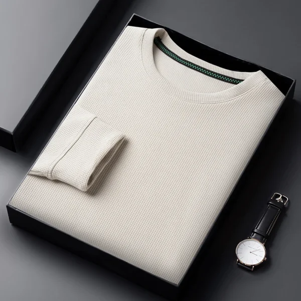 Men's Waffle Knit Long Sleeve T-Shirt – Casual Crew Neck Breathable Top