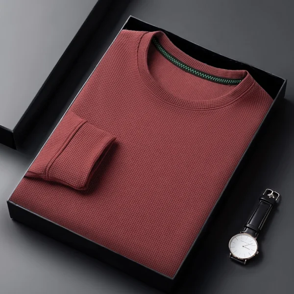Men's Waffle Knit Long Sleeve T-Shirt – Casual Crew Neck Breathable Top