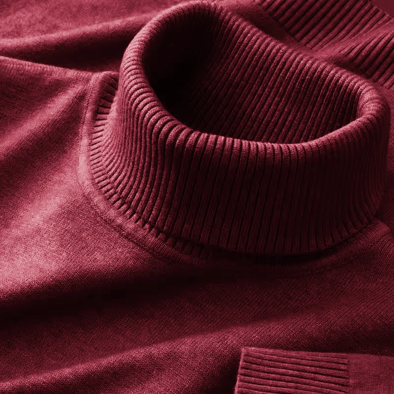 Men's Knitted Turtleneck Jumper – Solid Colour Roll Neck Pullover Sweater for Autumn & Winter