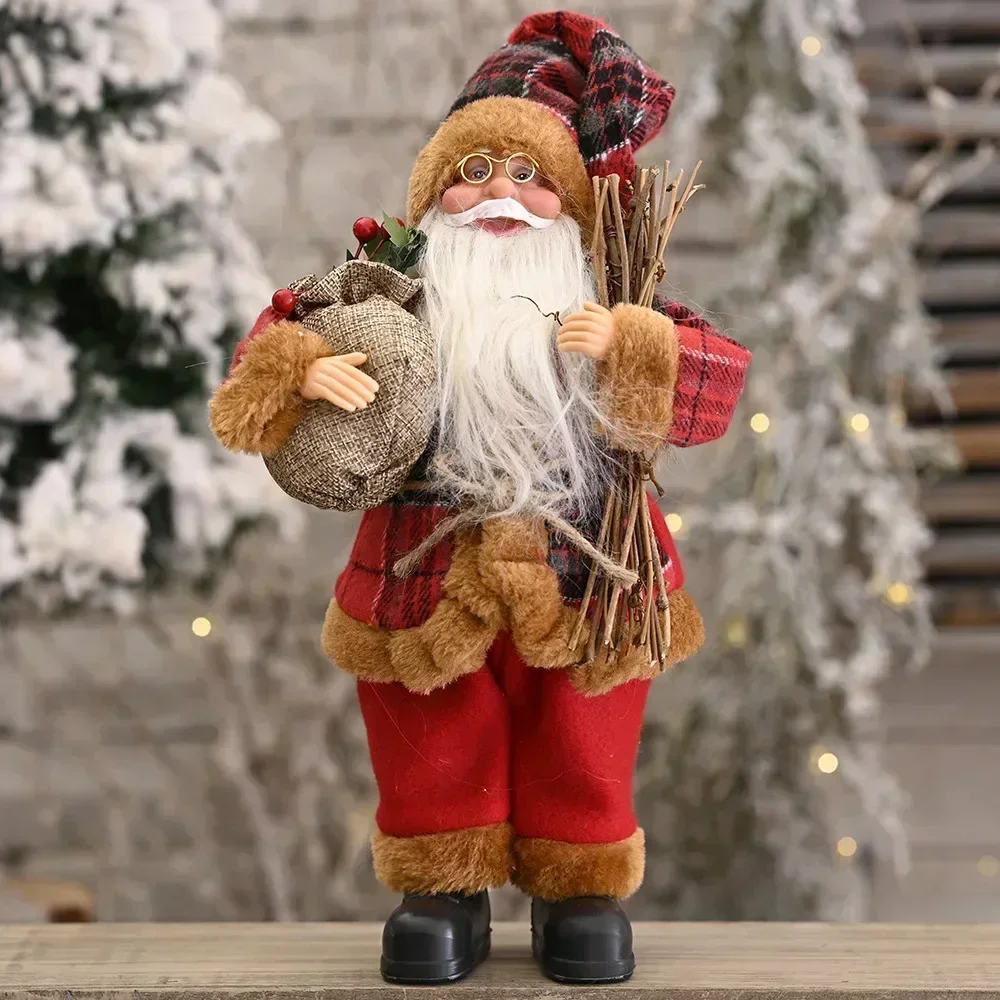 Plush Santa Claus Christmas Figure 30cm – Standing Santa Doll Ornament, Singles or Sets of 2, 3 & 4 - Santa Woodcutter (B)