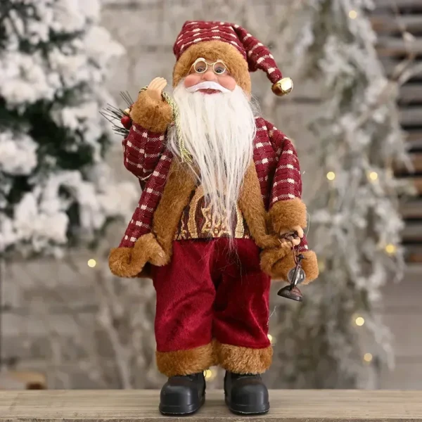 Plush Santa Claus Christmas Figure 30cm – Standing Santa Doll Ornament, Singles or Sets of 2, 3 & 4 - Santa with Lantern (C)