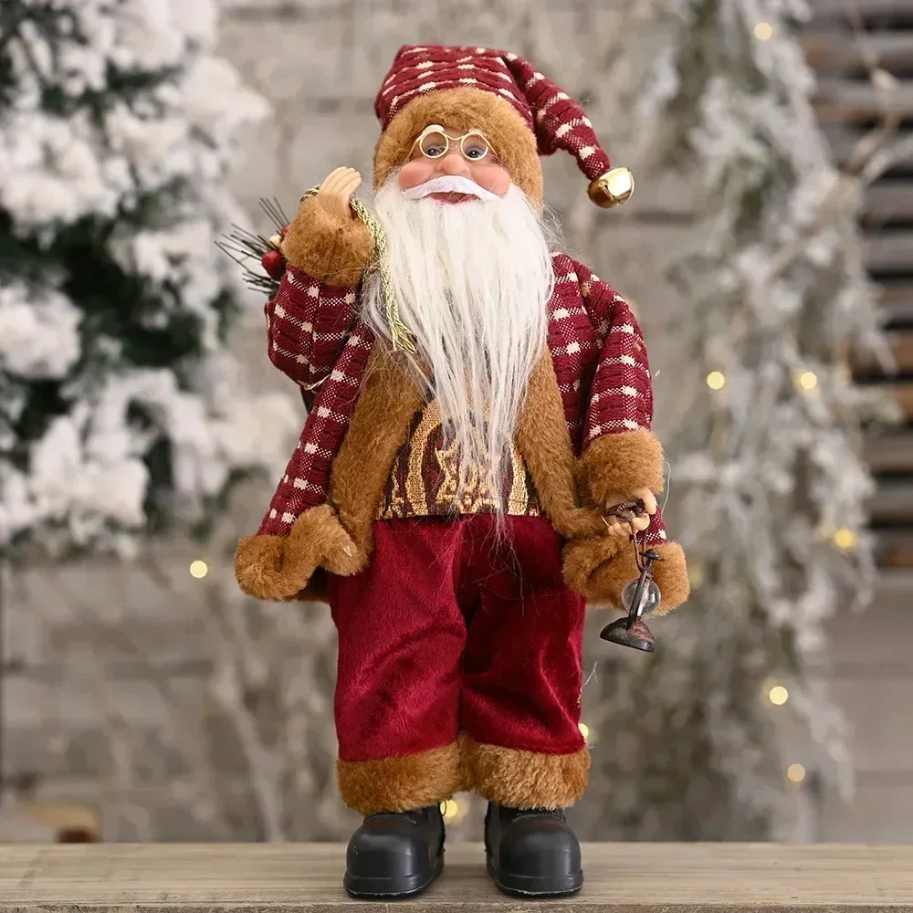 Plush Santa Claus Christmas Figure 30cm – Standing Santa Doll Ornament, Singles or Sets of 2, 3 & 4 - Santa with Lantern (C)