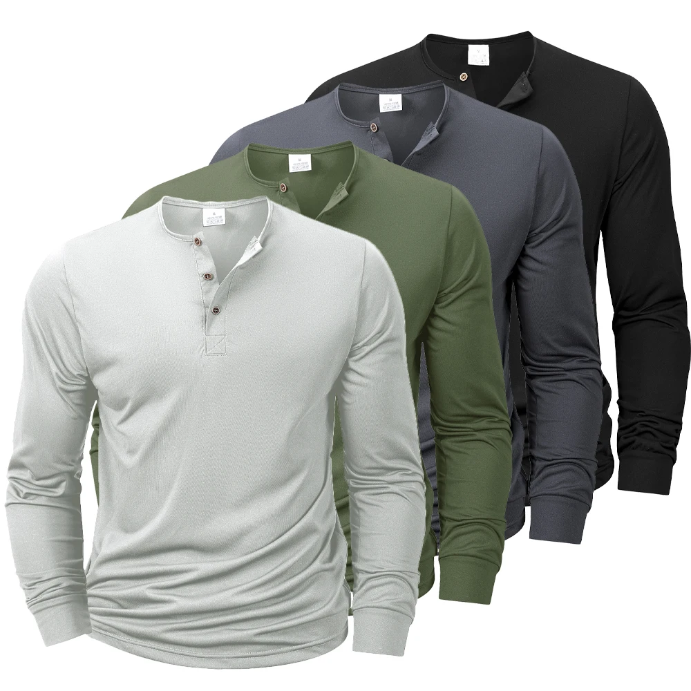 Men's Henley T-Shirt – Band Collar Button Placket Casual Tee, Soft Pullover Top
