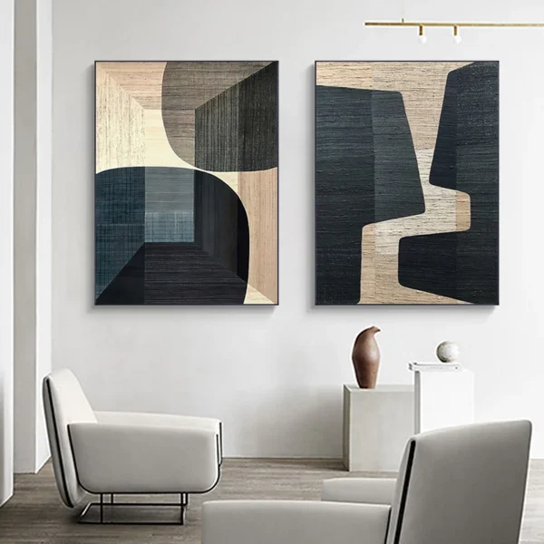 Abstract Geometric Canvas Wall Art – Brown & Neutral Colour Block Prints for Living Room & Office, Unframed