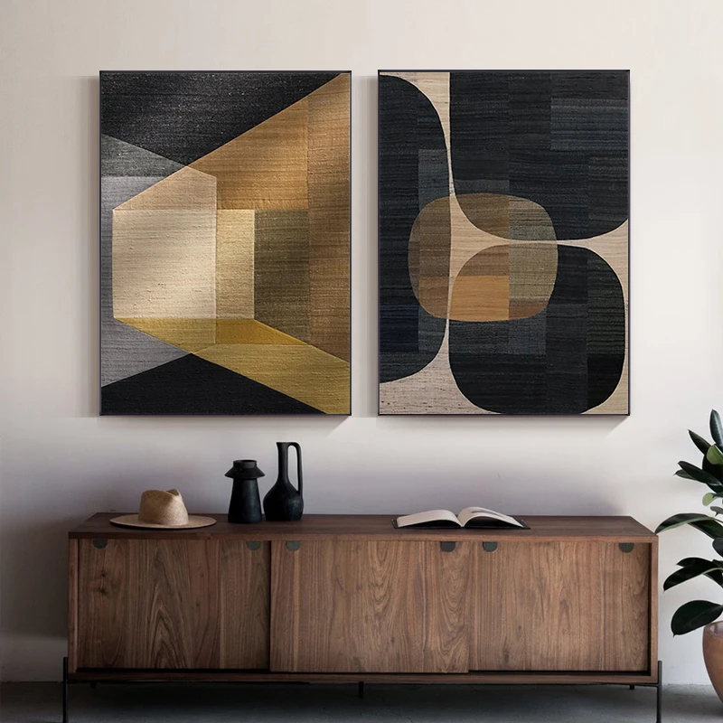 Abstract Geometric Canvas Wall Art – Brown & Neutral Colour Block Prints for Living Room & Office, Unframed