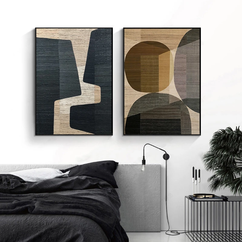 Abstract Geometric Canvas Wall Art – Brown & Neutral Colour Block Prints for Living Room & Office, Unframed