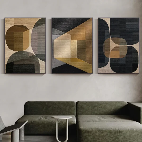 Abstract Geometric Canvas Wall Art – Brown & Neutral Colour Block Prints for Living Room & Office, Unframed