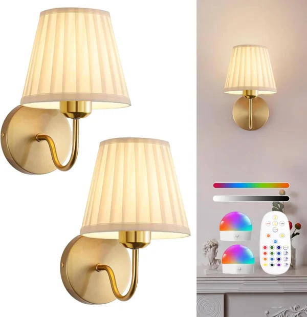 Battery-Powered Wireless Wall Light with Remote – Dimmable 15-Colour RGB Wall Sconce with Timer