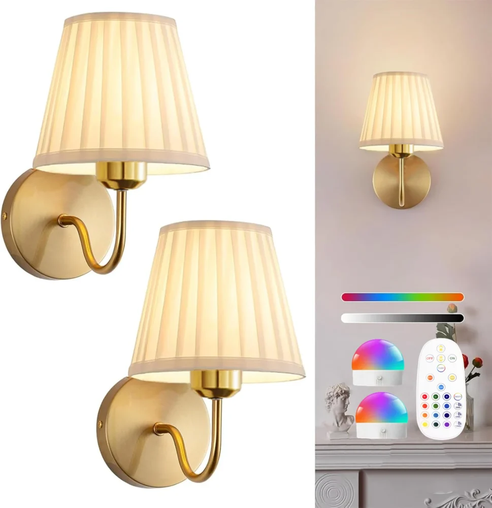 Battery-Powered Wireless Wall Light with Remote – Dimmable 15-Colour RGB Wall Sconce with Timer