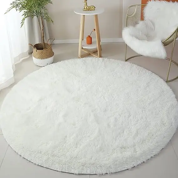 Round Fluffy Shaggy Rug Cream