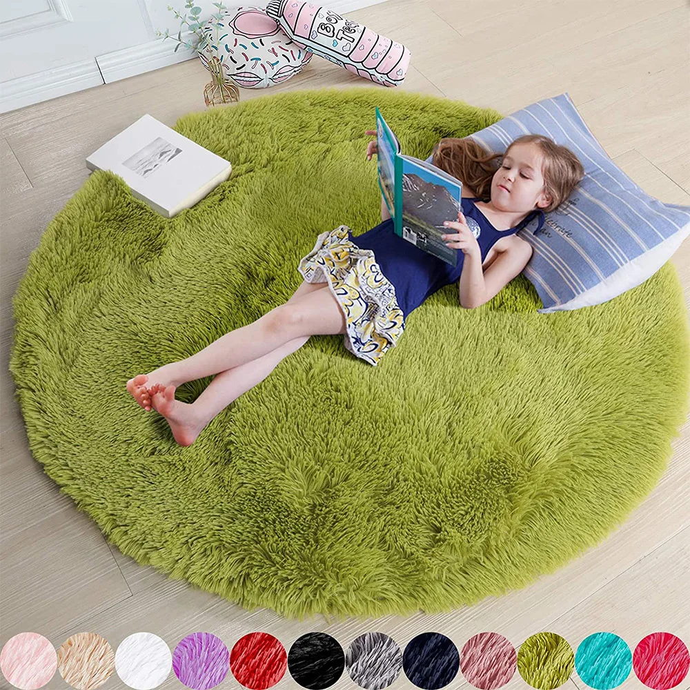 Round Fluffy Shaggy Rug Green
