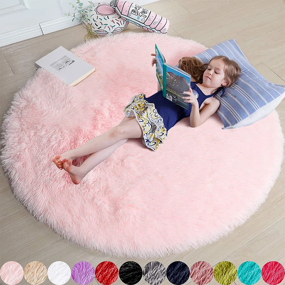 Round Fluffy Shaggy Rug Hot Pink