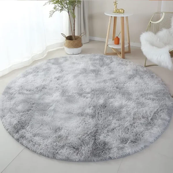 Round Fluffy Shaggy Rug Light Grey